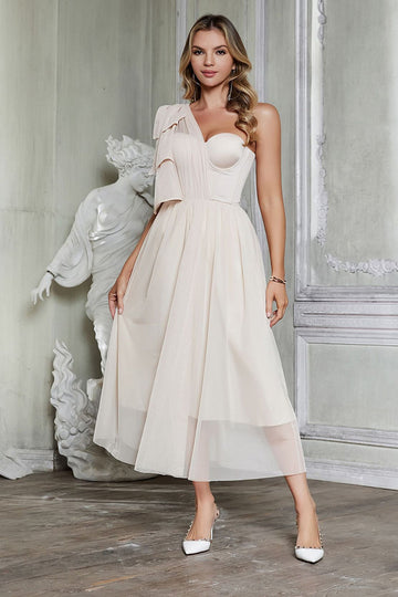 Morela Szyfon Długa Na Jedno Ramię Sukienka na Półmetek